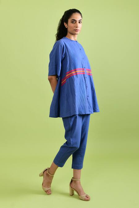 Buy_Rias Jaipur_Purple Handloom , Round Neck Simply Handwoven Long Top With Pant _Online_at_Aza_Fashions