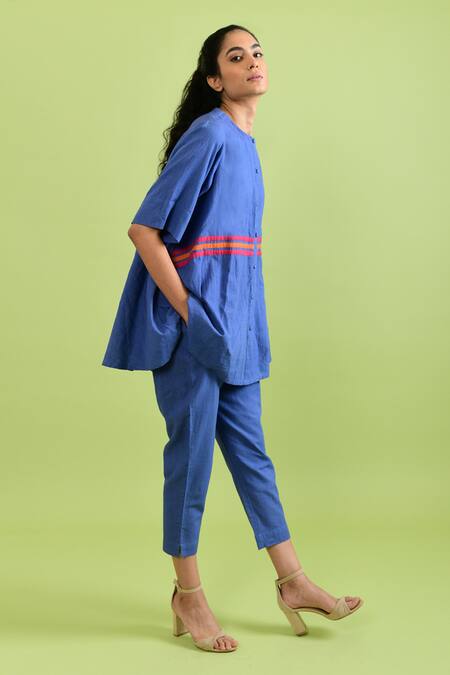 Shop_Rias Jaipur_Purple Handloom , Round Neck Simply Handwoven Long Top With Pant _Online_at_Aza_Fashions