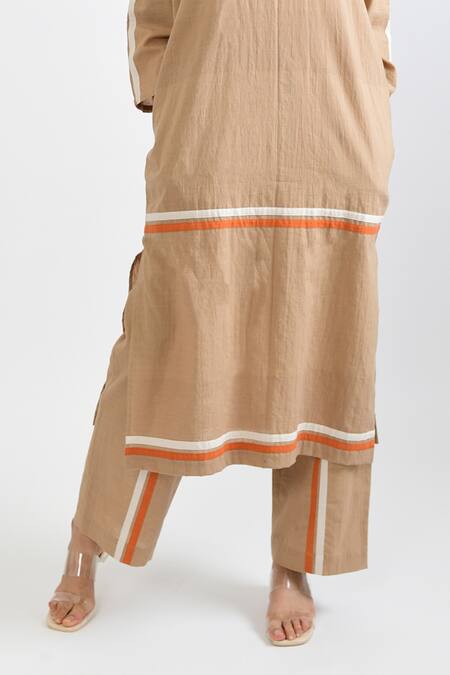 Buy Rias Jaipur Beige Handloom Cotton Round Neck Sunburst Handwoven Kurta With Pant Buy_Rias Jaipur_Beige Handloom Cotton Round Neck Sunburst Handwoven Kurta With Pant