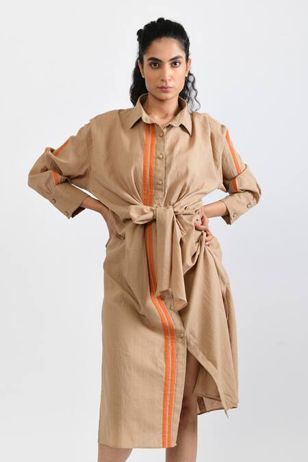 Buy_Rias Jaipur_Beige Handloom Cotton Collared Sunburst Handwoven Dress _Online_at_Aza_Fashions