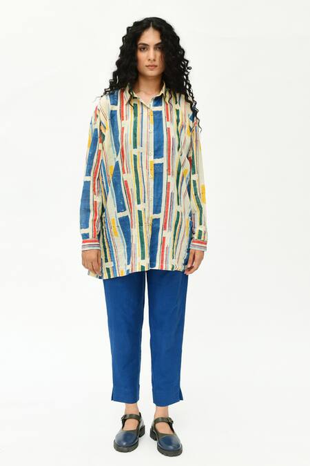 Buy_Rias Jaipur_Multi Color Cotton Collared Stripe Print Shirt_Online_at_Aza_Fashions