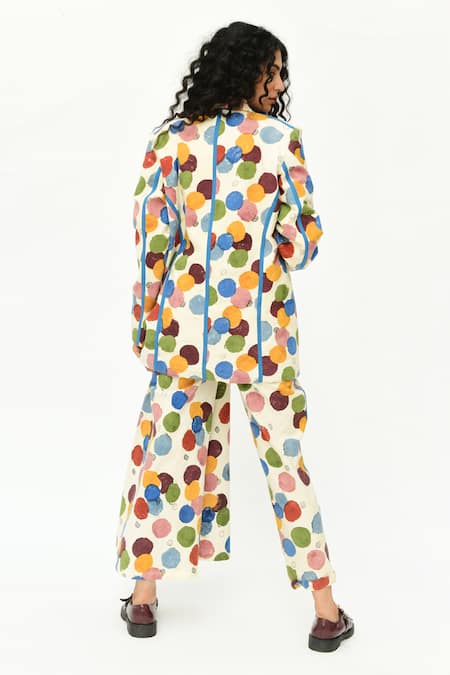 Shop_Rias Jaipur_Off White Cotton Polka Dot Print Jacket With Pant _at_Aza_Fashions