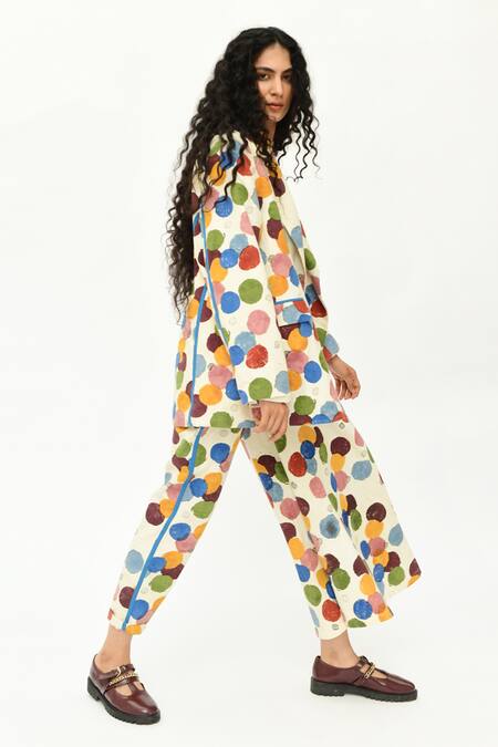 Rias Jaipur_Off White Cotton Polka Dot Print Jacket With Pant _Online_at_Aza_Fashions