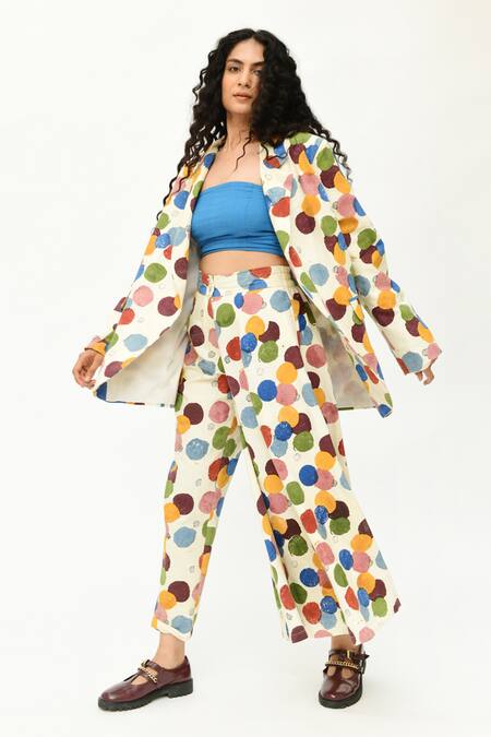 Buy_Rias Jaipur_Off White Cotton Polka Dot Print Jacket With Pant _Online_at_Aza_Fashions