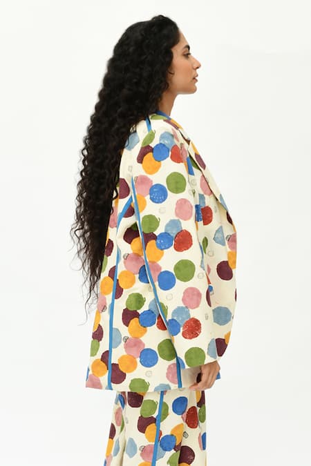 Buy_Rias Jaipur_Off White Cotton Collared Polka Dot Print Jacket _Online_at_Aza_Fashions