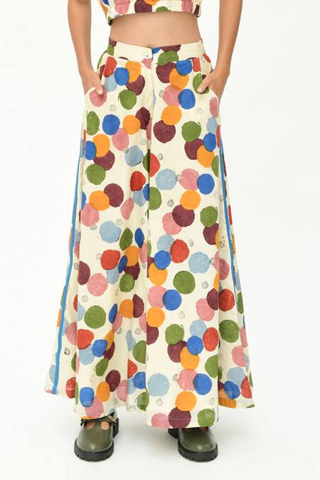 Shop Rias Jaipur Off White Cotton Round Neck Polka Dot Print Crop Top With Pant Online at Aza Fashions Shop_Rias Jaipur_Off White Cotton Round Neck Polka Dot Print Crop Top With Pant _Online_at_Aza_Fashions