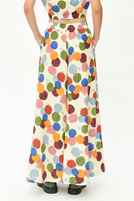 Shop_Rias Jaipur_Off White Cotton Polka Dot Print Pant _at_Aza_Fashions