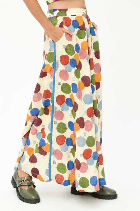 Buy_Rias Jaipur_Off White Cotton Polka Dot Print Pant _Online_at_Aza_Fashions