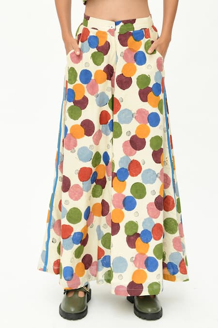Shop_Rias Jaipur_Off White Cotton Polka Dot Print Pant _Online_at_Aza_Fashions