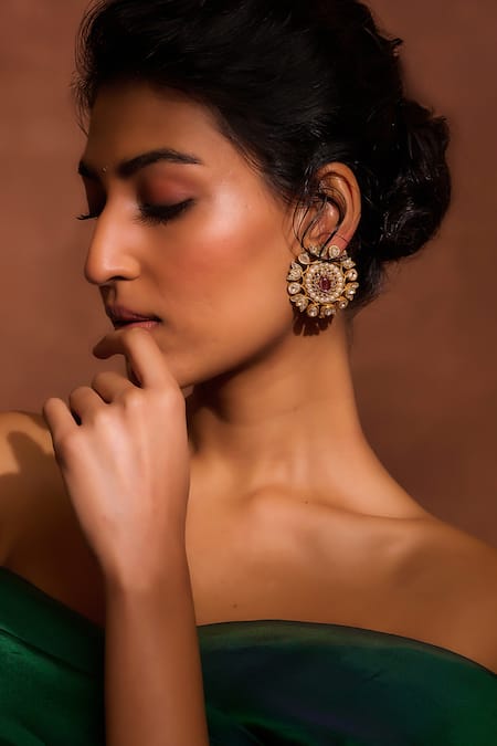 Tarun Tahiliani Zircon Embellished Jadau Stud Earrings 