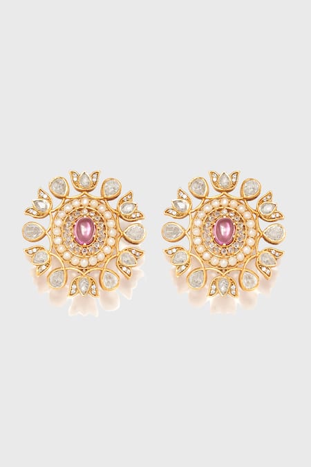 Tarun Tahiliani Zircon Embellished Jadau Stud Earrings 