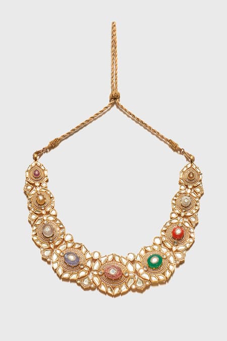 Tarun Tahiliani Floral Navratna Embellished Collar Necklace 