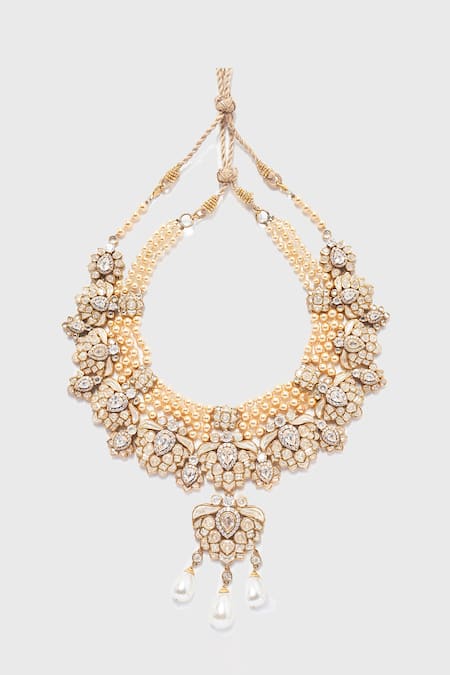 Tarun Tahiliani Floral Embellished Pendant Choker Necklace 