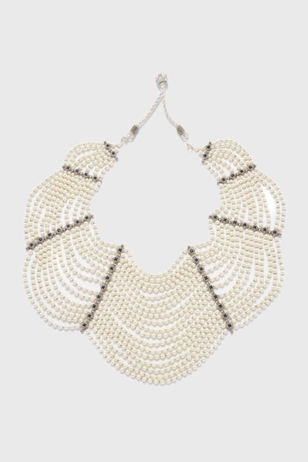 Tarun Tahiliani Swarovski Pearl Layered Waterfall Necklace 