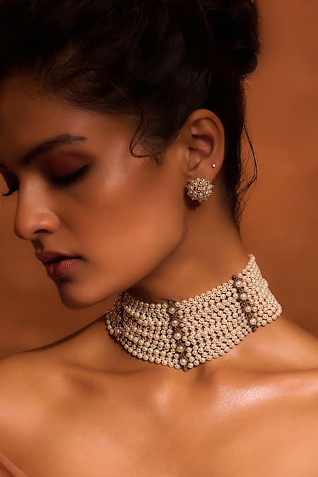 Tarun Tahiliani_Ivory Fresh Water Pearl Layered Necklace _Online_at_Aza_Fashions
