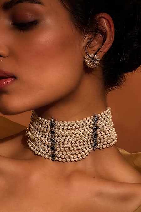 Tarun Tahiliani_Ivory Fresh Water Pearl Multi Layered Necklace _Online_at_Aza_Fashions
