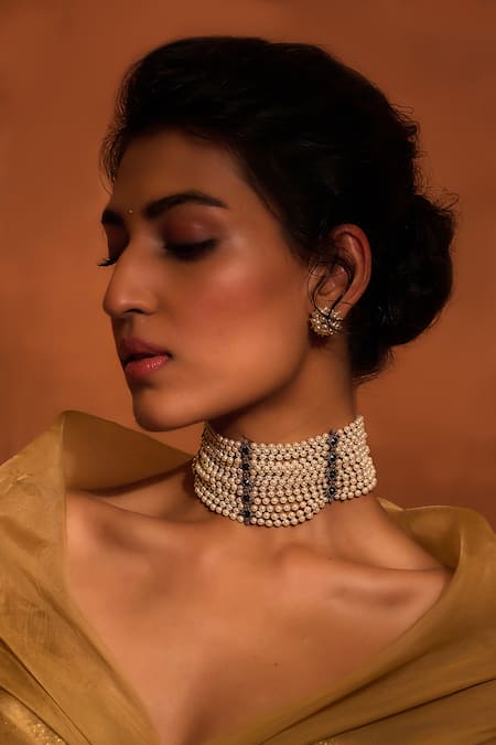 Tarun Tahiliani Ivory Fresh Water Pearls Multi Layered Necklace 