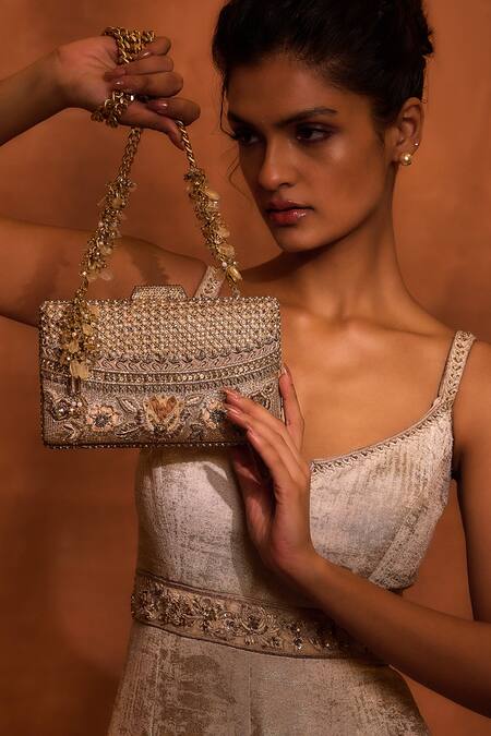 Tarun Tahiliani_Tyre Cut Bead 3d Floral Embroidered Clutch _Online_at_Aza_Fashions