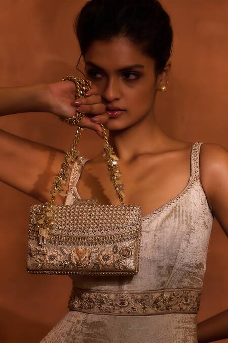 Buy_Tarun Tahiliani_Tyre Cut Bead 3d Floral Embroidered Clutch _Online_at_Aza_Fashions