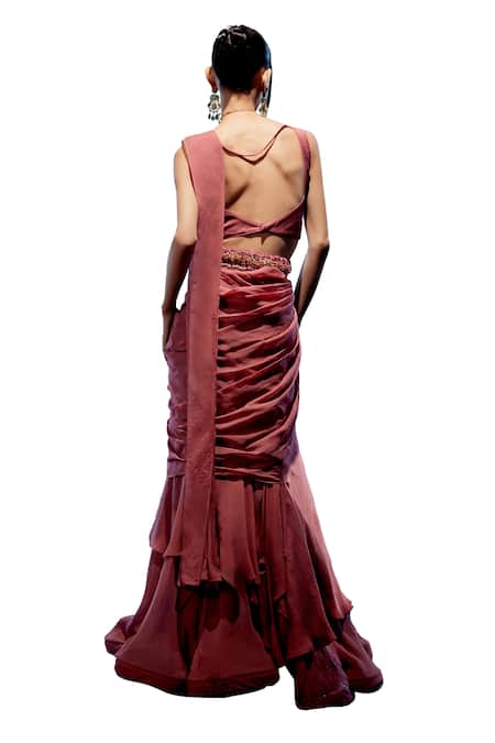 Buy Miku Kumar Red Net, Satin, Georgette Sequins, Embroidery, Amara 3d Pre-drped Saree Set Online at Aza Fashions Buy_Miku Kumar_Red Net, Satin, Georgette Sequins, Embroidery, Amara 3d Pre-drped Saree Set _Online_at_Aza_Fashions