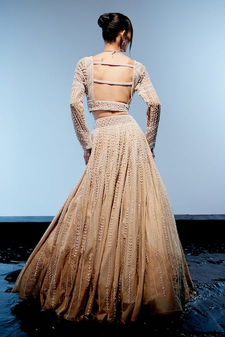 Shop Miku Kumar Ivory Organza, Satin, Georgette Cut Olivia And Pearl Embroidered Lehenga Set at Aza Fashions Shop_Miku Kumar_Ivory Organza, Satin, Georgette Cut Olivia And Pearl Embroidered Lehenga Set _at_Aza_Fashions