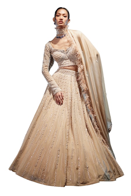Miku Kumar Ivory Organza, Satin, Georgette Cut Olivia And Pearl Embroidered Lehenga Set Online at Aza Fashions Miku Kumar_Ivory Organza, Satin, Georgette Cut Olivia And Pearl Embroidered Lehenga Set _Online_at_Aza_Fashions
