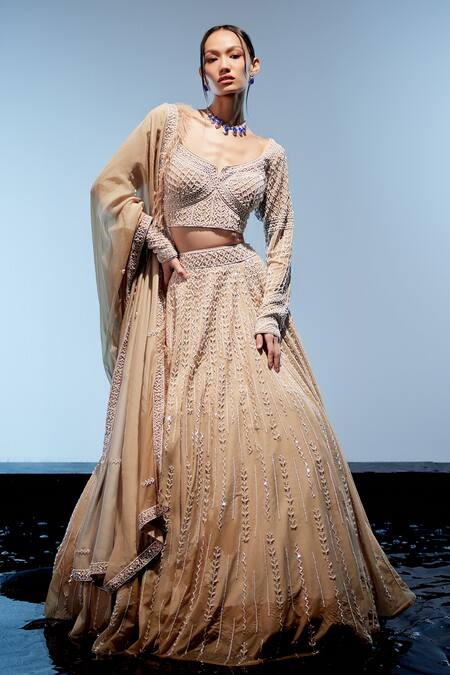 Buy Miku Kumar Ivory Organza, Satin, Georgette Cut Olivia And Pearl Embroidered Lehenga Set Online at Aza Fashions Buy_Miku Kumar_Ivory Organza, Satin, Georgette Cut Olivia And Pearl Embroidered Lehenga Set _Online_at_Aza_Fashions