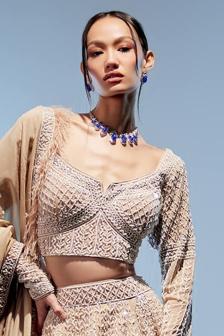 Miku Kumar Ivory Organza, Satin, Georgette Cut Olivia And Pearl Embroidered Lehenga Set at Aza Fashions Miku Kumar_Ivory Organza, Satin, Georgette Cut Olivia And Pearl Embroidered Lehenga Set _at_Aza_Fashions