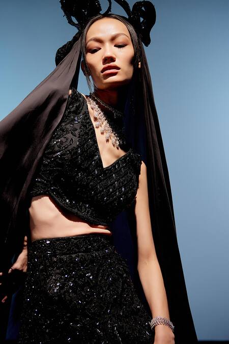 Miku Kumar Black Satin, Organza, Net Beads, Cut Beatrice And Cutdana Embroidered Lehenga Set at Aza Fashions Miku Kumar_Black Satin, Organza, Net Beads, Cut Beatrice And Cutdana Embroidered Lehenga Set _at_Aza_Fashions
