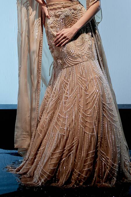 Miku Kumar Ivory Organza, Net Sequins, Beads Bianca Fishcut Embroidered Lehenga Set Online at Aza Fashions Miku Kumar_Ivory Organza, Net Sequins, Beads Bianca Fishcut Embroidered Lehenga Set _Online_at_Aza_Fashions