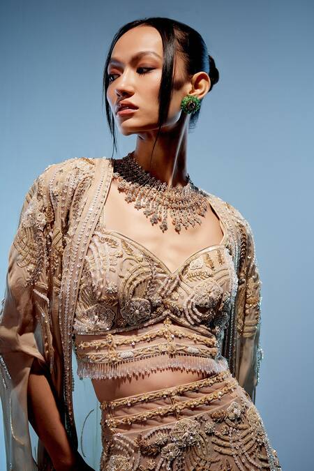 Miku Kumar Ivory Organza, Net Sequins, Beads Bianca Fishcut Embroidered Lehenga Set at Aza Fashions Miku Kumar_Ivory Organza, Net Sequins, Beads Bianca Fishcut Embroidered Lehenga Set _at_Aza_Fashions