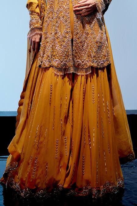 Miku Kumar Orange Organza, Georgette Sequins, Tassels Aurelia Embroidered Kurta Sharara Set Online at Aza Fashions Miku Kumar_Orange Organza, Georgette Sequins, Tassels Aurelia Embroidered Kurta Sharara Set _Online_at_Aza_Fashions
