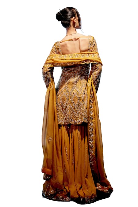 Miku Kumar Orange Organza, Georgette Sequins, Tassels Aurelia Embroidered Kurta Sharara Set at Aza Fashions Miku Kumar_Orange Organza, Georgette Sequins, Tassels Aurelia Embroidered Kurta Sharara Set _at_Aza_Fashions