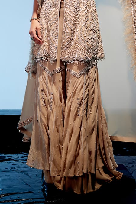 Miku Kumar_Ivory Organza, Georgette Sequins, Valerie And Embroidered Kurta Sharara Set _Online_at_Aza_Fashions