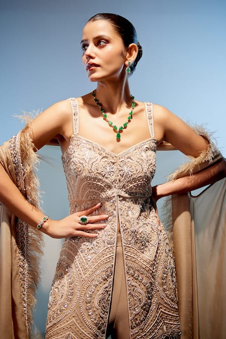 Shop_Miku Kumar_Ivory Organza, Georgette Sequins, Valerie And Embroidered Kurta Sharara Set _Online_at_Aza_Fashions