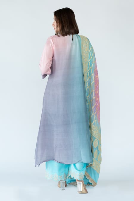 Meghna Panchmatia Ombre Kurta With Woven Banarasi Dupatta 