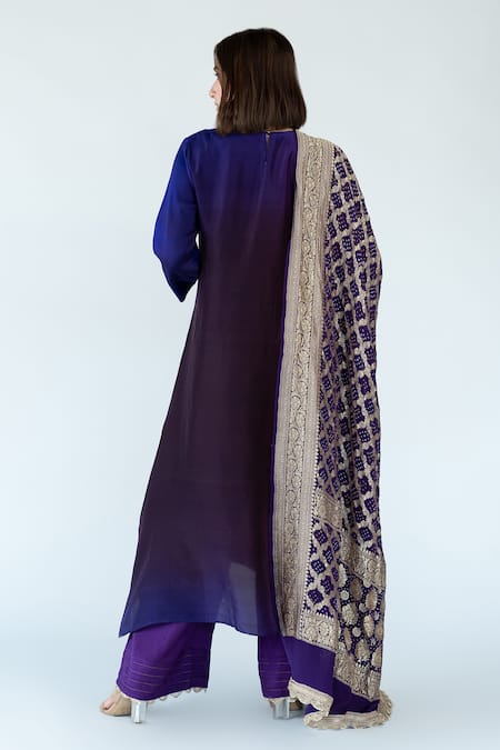 Meghna Panchmatia Ombre Kurta With Zari Banarasi Dupatta 