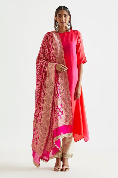 Meghna Panchmatia Pure Silk Ombre Kurta With Banarasi Dupatta 