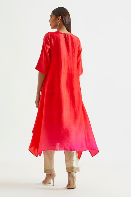 Meghna Panchmatia Pure Silk Ombre Kurta With Banarasi Dupatta 