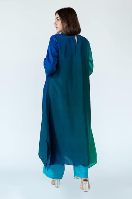 Meghna Panchmatia Pure Silk Ombre Kurta With Woven Zari Dupatta 