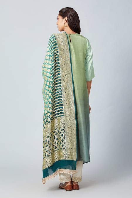Meghna Panchmatia Ombre Kurta With Woven Bandhej Dupatta 