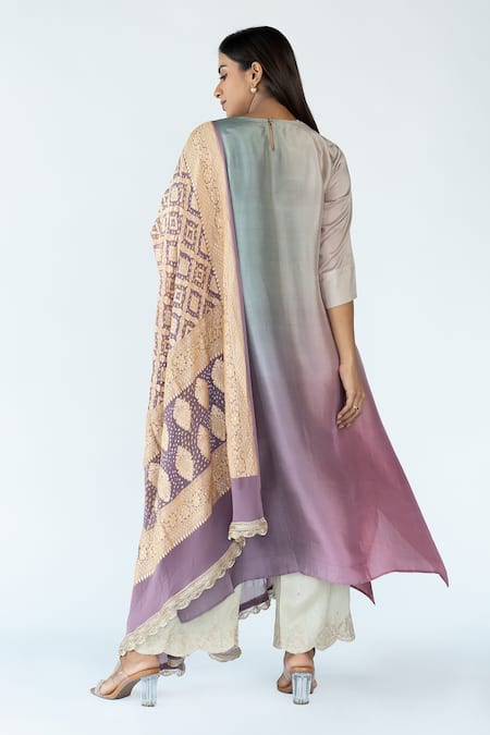 Meghna Panchmatia Ombre Kurta With Banarasi Dupatta 