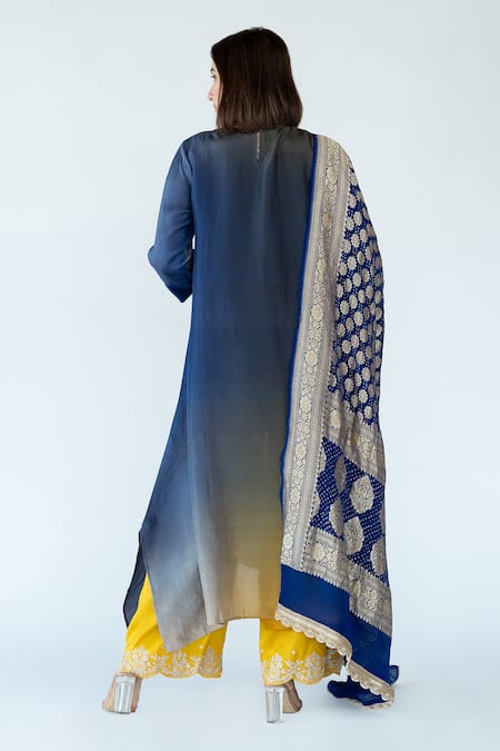 Meghna Panchmatia Ombre Kurta With Floral Banarasi Dupatta 