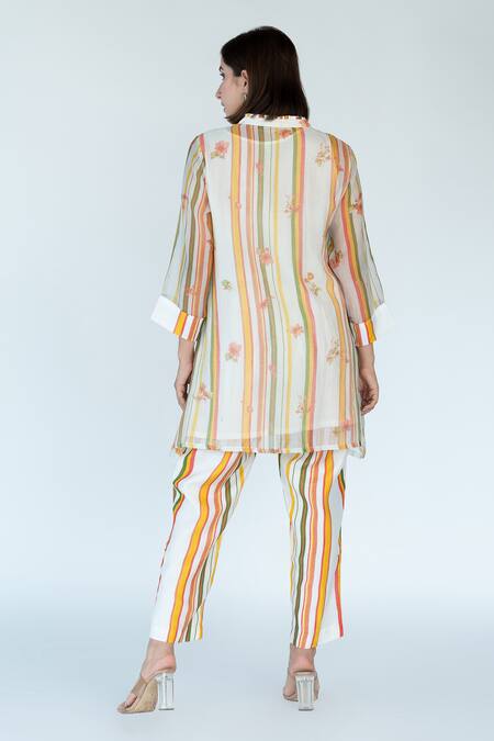 Meghna Panchmatia Striped Floral Print Top Pant Set 