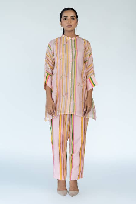 Meghna Panchmatia Striped Florence Print Top Pant Set 