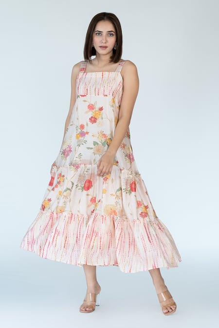 Meghna Panchmatia Floral Garden Print Dress With Cape 