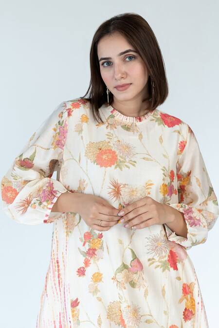 Meghna Panchmatia Pink Chanderi, Cotton Embroidery High Florence And Shibori Print Kurta Pant Set Online at Aza Fashions Meghna Panchmatia_Pink Chanderi, Cotton Embroidery High Florence And Shibori Print Kurta Pant Set _Online_at_Aza_Fashions