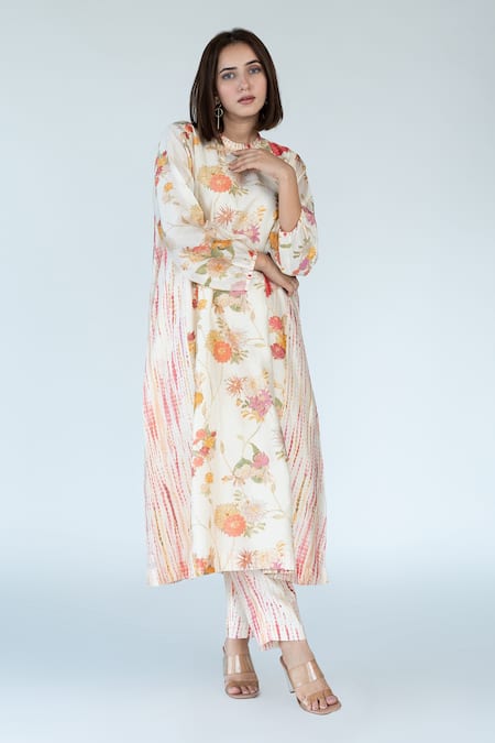 Buy Meghna Panchmatia Pink Chanderi, Cotton Embroidery High Florence And Shibori Print Kurta Pant Set Online at Aza Fashions Buy_Meghna Panchmatia_Pink Chanderi, Cotton Embroidery High Florence And Shibori Print Kurta Pant Set _Online_at_Aza_Fashions