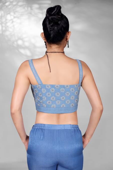 Anita Kanwal_Blue Denim Sequins, Zari Sweetheart Neck Embellished Cape Lehenga Set _Online_at_Aza_Fashions
