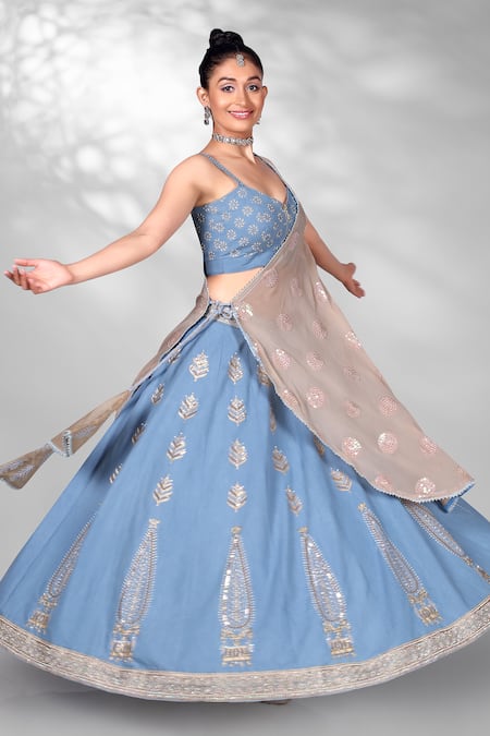 Anita Kanwal Blue Denim Zari, Sequins Sweetheart Neck Embellished Cape Lehenga Set at Aza Fashions Anita Kanwal_Blue Denim Zari, Sequins Sweetheart Neck Embellished Cape Lehenga Set _at_Aza_Fashions